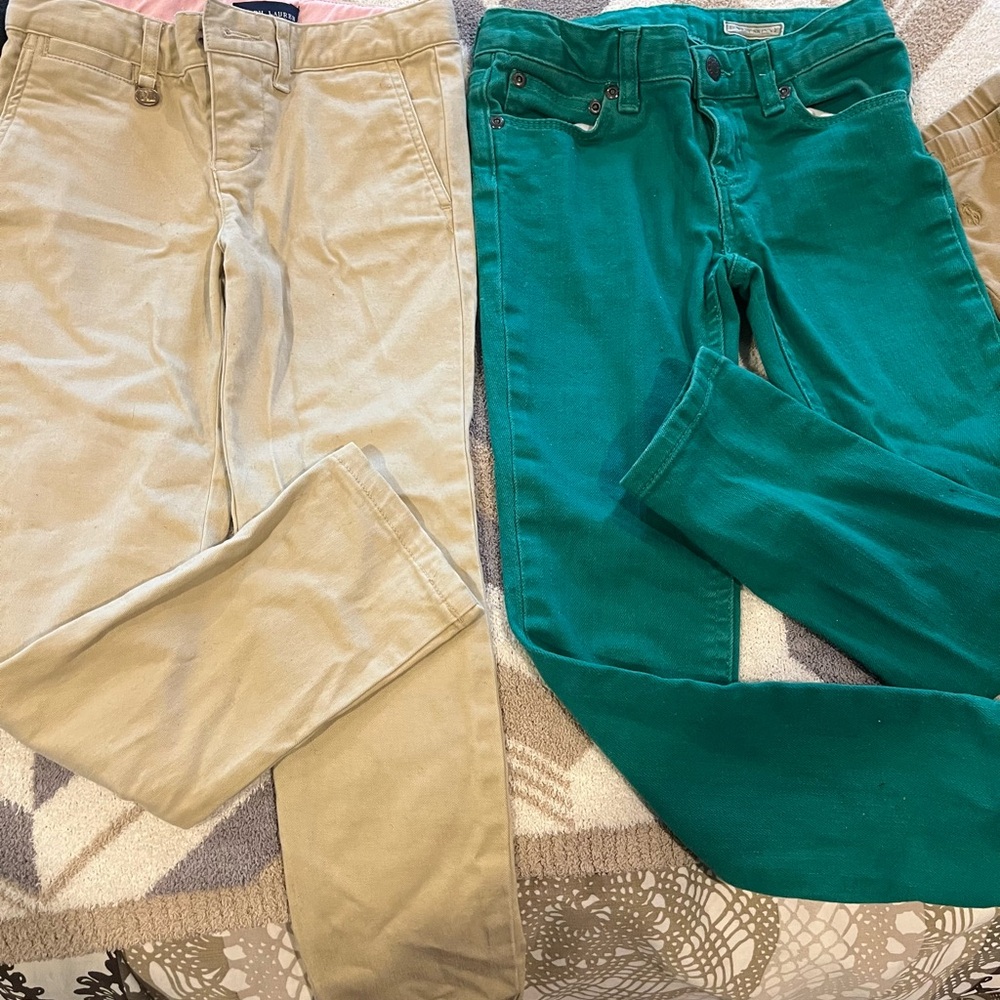 Ralph Lauren Girls size 6 Beige and Green/Teal Pants Set